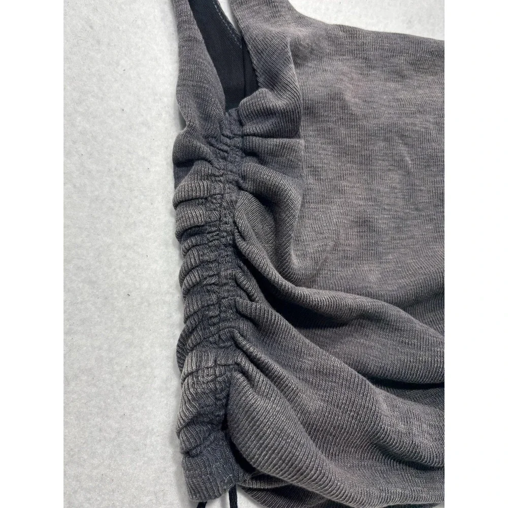 Free People Tank Top Womens XS Gray Ruched Tie Strap Cropped Knit Summer Casual